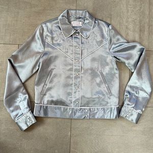 Urban Outfitters grey/silver embellished top w embroidery, piping & snaps! 😎